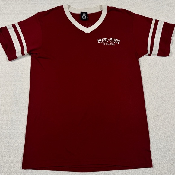 Vintage Rebel 8 V Neck Ringer‎ T. Shirt M Mike Giant RARE Skater Goth Punk 2000s - Picture 2 of 9